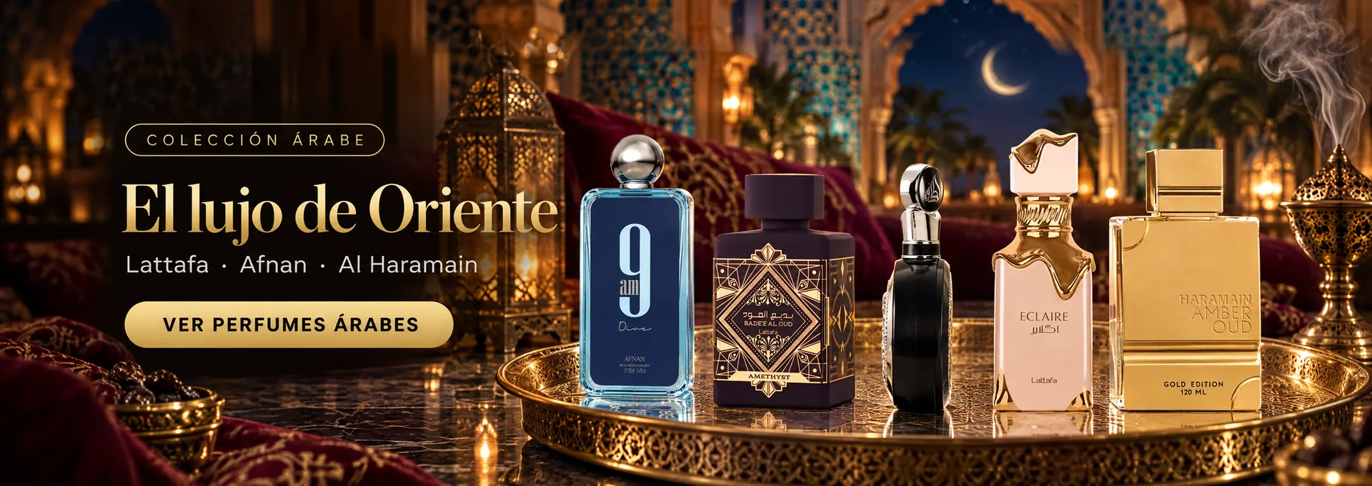 El lujo de Oriente: perfumes árabes 9AM Dive, Bade'e Al Oud Amethyst, Fakhar Black, Eclaire y Amber Oud Gold Edition. Ver perfumes árabes